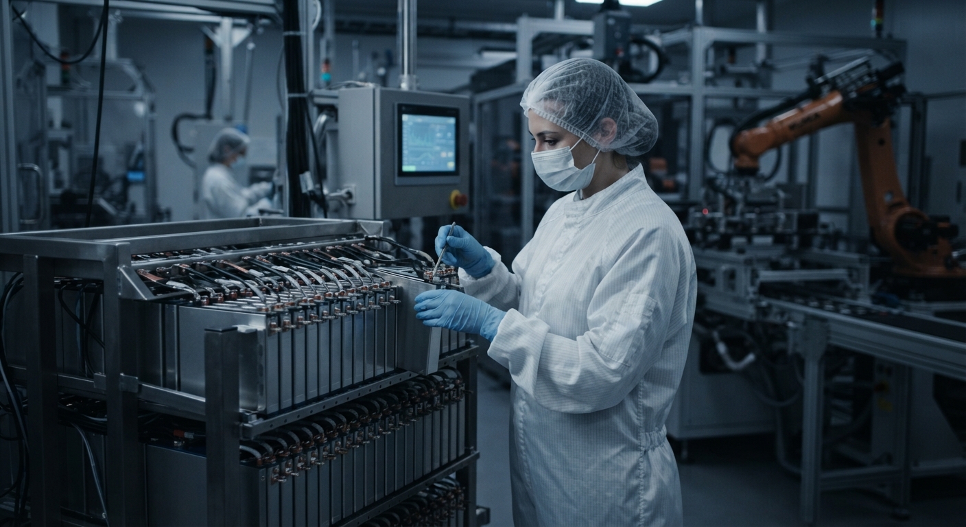 Researcher preparing coin cells at a glovebox in an academic battery lab